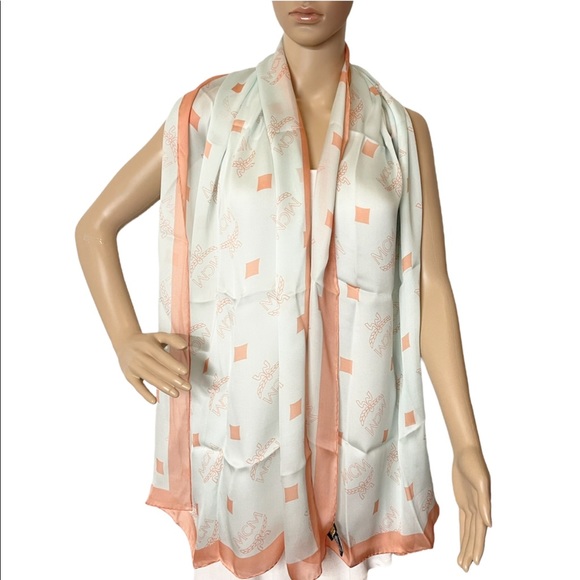MCM Silk Logo Moonlight Jade Long Scarf Summer Shawl - Picture 2 of 14
